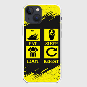 Чехол для iPhone 13 mini с принтом PUBG. в Петрозаводске,  |  | battle royal | eat | loot | playerunknowns battlegrounds | pubg | repeat | sleep | вектор | грабить | гранж | есть | игра | пабг | повторять | пубг | сон