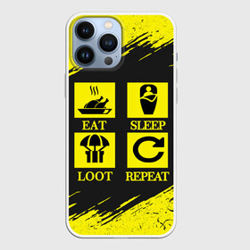 Чехол для iPhone 13 Pro Max с принтом PUBG. в Петрозаводске,  |  | battle royal | eat | loot | playerunknowns battlegrounds | pubg | repeat | sleep | вектор | грабить | гранж | есть | игра | пабг | повторять | пубг | сон