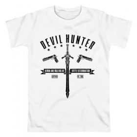 Мужская футболка хлопок с принтом Devil hunter в Петрозаводске, 100% хлопок | прямой крой, круглый вырез горловины, длина до линии бедер, слегка спущенное плечо. | 