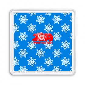 Магнит 55*55 с принтом НОВЫЙ ГОД 2019 в Петрозаводске, Пластик | Размер: 65*65 мм; Размер печати: 55*55 мм | christmas | new year | pig | snow | год свиньи | ёлка | зима | кабан | каникулы | новогодний паттерн | новый год | праздник | рождество | свинья | снег | снежинки