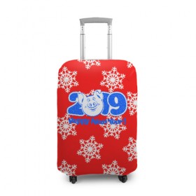 Чехол для чемодана 3D с принтом HAPPY NEW YEAR 2019 в Петрозаводске, 86% полиэфир, 14% спандекс | двустороннее нанесение принта, прорези для ручек и колес | christmas | new year | pig | snow | год свиньи | ёлка | зима | кабан | каникулы | новогодний паттерн | новый год | праздник | рождество | свинья | снег | снежинки