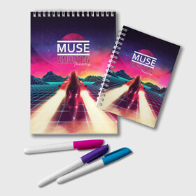 Блокнот с принтом Muse Simulation Theory в Петрозаводске, 100% бумага | 48 листов, плотность листов — 60 г/м2, плотность картонной обложки — 250 г/м2. Листы скреплены удобной пружинной спиралью. Цвет линий — светло-серый
 | Тематика изображения на принте: matthew bellamy | muse | simulation theory | мьюз | мэт бэллами | мэтью беллами