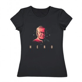 Женская футболка хлопок с принтом Stan Lee. The Hero в Петрозаводске, 100% хлопок | прямой крой, круглый вырез горловины, длина до линии бедер, слегка спущенное плечо | комиксы | стен ли | стэн