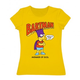 Женская футболка хлопок с принтом Барт Симпсон в Петрозаводске, 100% хлопок | прямой крой, круглый вырез горловины, длина до линии бедер, слегка спущенное плечо | bart simpson | simpsons | барт | барт симпсон | бартмен | симпcоны | супергерой