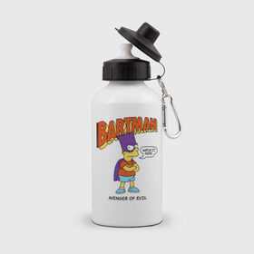 Бутылка спортивная с принтом Барт Симпсон в Петрозаводске, металл | емкость — 500 мл, в комплекте две пластиковые крышки и карабин для крепления | bart simpson | simpsons | барт | барт симпсон | бартмен | симпcоны | супергерой