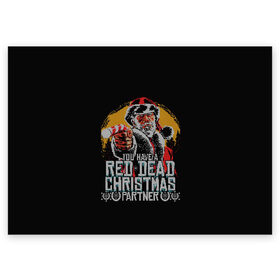 Поздравительная открытка с принтом Red Dead Christmas в Петрозаводске, 100% бумага | плотность бумаги 280 г/м2, матовая, на обратной стороне линовка и место для марки
 | christmas | dead | gamer | john | marston | new | rdr | red | redemption | rockstar | shooter | western | xmas | year | вестерн | джон | марстон | рождество | шутер