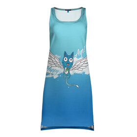 Платье-майка 3D с принтом Happy Aye! (Fairy Tail) в Петрозаводске, 100% полиэстер | полуприлегающий силуэт, широкие бретели, круглый вырез горловины, удлиненный подол сзади. | Тематика изображения на принте: anime | blue | cat | fairy tail | happy | аниме | кот | кошка | синий | хвост феи | хэппи