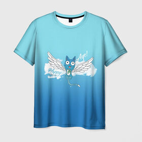 Мужская футболка 3D с принтом Happy Aye! (Fairy Tail) в Петрозаводске, 100% полиэфир | прямой крой, круглый вырез горловины, длина до линии бедер | anime | blue | cat | fairy tail | happy | аниме | кот | кошка | синий | хвост феи | хэппи