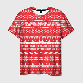 Мужская футболка 3D с принтом Новогодний BATTLEFIELD в Петрозаводске, 100% полиэфир | прямой крой, круглый вырез горловины, длина до линии бедер | 2019 | битвы | год | новый | олени | поле | рождество | снежинки | тактический | узор | шутер