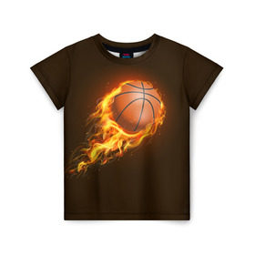 Детская футболка 3D с принтом Баскетбол в Петрозаводске, 100% гипоаллергенный полиэфир | прямой крой, круглый вырез горловины, длина до линии бедер, чуть спущенное плечо, ткань немного тянется | Тематика изображения на принте: баскетбол | мяч | огонь