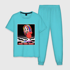 Мужская пижама хлопок с принтом 6ix9ine в Петрозаводске, 100% хлопок | брюки и футболка прямого кроя, без карманов, на брюках мягкая резинка на поясе и по низу штанин
 | 6ix9ine | skittles | скитлз