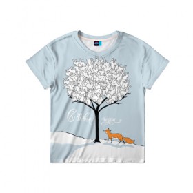 Детская футболка 3D с принтом Зайцы на дереве в Петрозаводске, 100% гипоаллергенный полиэфир | прямой крой, круглый вырез горловины, длина до линии бедер, чуть спущенное плечо, ткань немного тянется | 2019 | год | дерево | дикие | животные | зайцы | зима | испуг | кролики | лесные | лиса | лисичка | мода | моло | на дереве | новый год | подарок | поздравление | праздник | рисунок | рождество | с новым годом