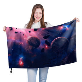 Флаг 3D с принтом КОСМОС в Петрозаводске, 100% полиэстер | плотность ткани — 95 г/м2, размер — 67 х 109 см. Принт наносится с одной стороны | galaxy | nebula | space | star | абстракция | вселенная | галактика | звезда | звезды | космический | планеты