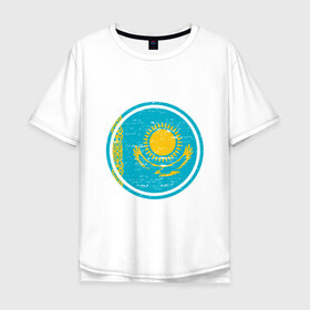 Мужская футболка хлопок Oversize с принтом Казахстан в Петрозаводске, 100% хлопок | свободный крой, круглый ворот, “спинка” длиннее передней части | 