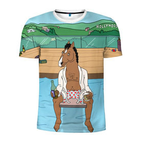 Мужская футболка 3D спортивная с принтом Конь БоДжек в Петрозаводске, 100% полиэстер с улучшенными характеристиками | приталенный силуэт, круглая горловина, широкие плечи, сужается к линии бедра | bojack | hollywood | horseman | бассейн | боджек | конь