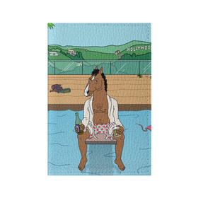 Обложка для паспорта матовая кожа с принтом Конь БоДжек в Петрозаводске, натуральная матовая кожа | размер 19,3 х 13,7 см; прозрачные пластиковые крепления | Тематика изображения на принте: bojack | hollywood | horseman | бассейн | боджек | конь