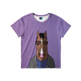 Детская футболка 3D с принтом БоДжек в Петрозаводске, 100% гипоаллергенный полиэфир | прямой крой, круглый вырез горловины, длина до линии бедер, чуть спущенное плечо, ткань немного тянется | bojack | horseman | боджек | конь | очки