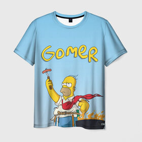 Мужская футболка 3D с принтом Гомер в Петрозаводске, 100% полиэфир | прямой крой, круглый вырез горловины, длина до линии бедер | gomer | simpsons | барбекю | гомер | симпсон