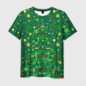 Мужская футболка 3D с принтом Город - ёлка в Петрозаводске, 100% полиэфир | прямой крой, круглый вырез горловины, длина до линии бедер | архитектура | город | дерево | дома | ёлка | ель | замок | зима | краски | круто | лучший | мода | молодёжная | новый год | орнамент | пирамида | подарок | поздравление | праздник | рисунок | рождество