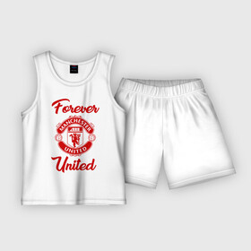 Детская пижама с шортами хлопок с принтом Манчестер Юнайтед в Петрозаводске,  |  | manchester | manchester united | mufc | red devils | красные дьяволы | манчестер | манчестер юнайтед | фанатская | футбольная | футбольный клуб | юнайтед