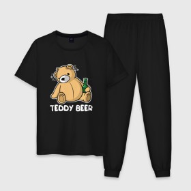 Мужская пижама хлопок с принтом Teddy Beer в Петрозаводске, 100% хлопок | брюки и футболка прямого кроя, без карманов, на брюках мягкая резинка на поясе и по низу штанин
 | медведь | миша | мишка | тедди | юмор