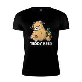 Мужская футболка премиум с принтом Teddy Beer в Петрозаводске, 92% хлопок, 8% лайкра | приталенный силуэт, круглый вырез ворота, длина до линии бедра, короткий рукав | медведь | миша | мишка | тедди | юмор
