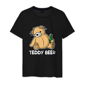 Мужская футболка хлопок с принтом Teddy Beer в Петрозаводске, 100% хлопок | прямой крой, круглый вырез горловины, длина до линии бедер, слегка спущенное плечо. | медведь | миша | мишка | тедди | юмор