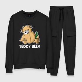 Женский костюм хлопок с принтом Teddy Beer в Петрозаводске, 100% хлопок | на свитшоте круглая горловина, мягкая резинка по низу. Брюки заужены к низу, на них два вида карманов: два 