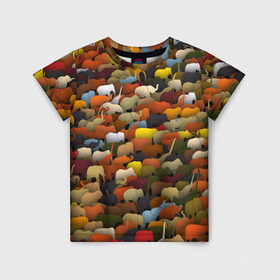 Детская футболка 3D с принтом Слоны идут налево в Петрозаводске, 100% гипоаллергенный полиэфир | прямой крой, круглый вырез горловины, длина до линии бедер, чуть спущенное плечо, ткань немного тянется | африка | животные | индия | паттрен | слон | слоники | стадо | толпа