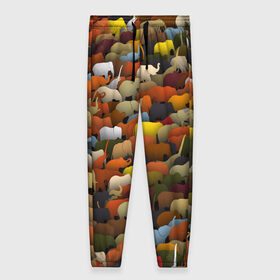 Женские брюки 3D с принтом Слоны идут налево в Петрозаводске, полиэстер 100% | прямой крой, два кармана без застежек по бокам, с мягкой трикотажной резинкой на поясе и по низу штанин. В поясе для дополнительного комфорта — широкие завязки | африка | животные | индия | паттрен | слон | слоники | стадо | толпа
