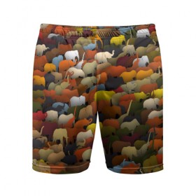 Мужские шорты 3D спортивные с принтом Слоны идут налево в Петрозаводске,  |  | африка | животные | индия | паттрен | слон | слоники | стадо | толпа