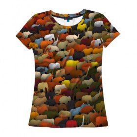 Женская футболка 3D с принтом Слоны идут налево в Петрозаводске, 100% полиэфир ( синтетическое хлопкоподобное полотно) | прямой крой, круглый вырез горловины, длина до линии бедер | африка | животные | индия | паттрен | слон | слоники | стадо | толпа