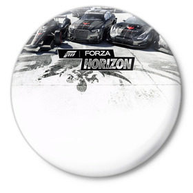Значок с принтом Forza Horizon в Петрозаводске,  металл | круглая форма, металлическая застежка в виде булавки | games | playground | авто | гонки | горизонт | машины | сила | фестиваль | форза | хоризон