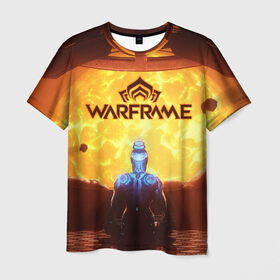 Мужская футболка 3D с принтом Warframe в Петрозаводске, 100% полиэфир | прямой крой, круглый вырез горловины, длина до линии бедер | бумеранг | коса | мечь | нож | оружие | перчатки | пистолет | топор | шутер | экзоскелет