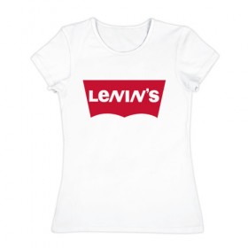 Женская футболка хлопок с принтом LENIN`S в Петрозаводске, 100% хлопок | прямой крой, круглый вырез горловины, длина до линии бедер, слегка спущенное плечо | бренд | коммунизм | комсомол | ленин | партия | революция