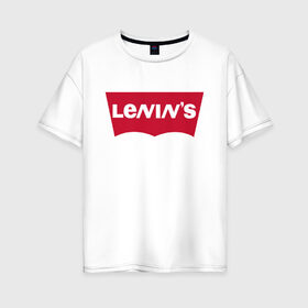 Женская футболка хлопок Oversize с принтом LENINS в Петрозаводске, 100% хлопок | свободный крой, круглый ворот, спущенный рукав, длина до линии бедер
 | бренд | коммунизм | комсомол | ленин | партия | революция