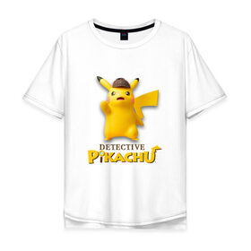Мужская футболка хлопок Oversize с принтом Detetive Pikachu в Петрозаводске, 100% хлопок | свободный крой, круглый ворот, “спинка” длиннее передней части | detective | picachu | pokemon | детектив | пикачу | покемон