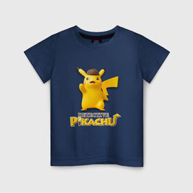 Детская футболка хлопок с принтом Detetive Pikachu в Петрозаводске, 100% хлопок | круглый вырез горловины, полуприлегающий силуэт, длина до линии бедер | detective | picachu | pokemon | детектив | пикачу | покемон