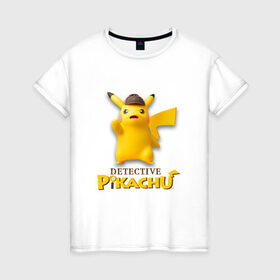 Женская футболка хлопок с принтом Detetive Pikachu в Петрозаводске, 100% хлопок | прямой крой, круглый вырез горловины, длина до линии бедер, слегка спущенное плечо | detective | picachu | pokemon | детектив | пикачу | покемон