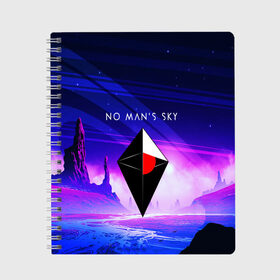 Тетрадь с принтом NO MANS SKY 2019 в Петрозаводске, 100% бумага | 48 листов, плотность листов — 60 г/м2, плотность картонной обложки — 250 г/м2. Листы скреплены сбоку удобной пружинной спиралью. Уголки страниц и обложки скругленные. Цвет линий — светло-серый
 | game | hill | hills | mounatin | mounatins | nms | no mans sky | planet | rock | rocks | sky | snow | space | winter | игры | планеты