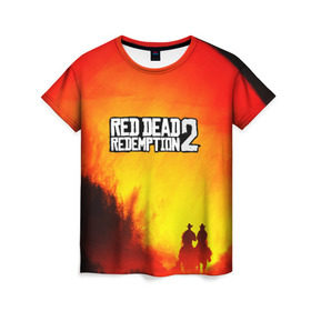 Женская футболка 3D с принтом red dead redemption 2 в Петрозаводске, 100% полиэфир ( синтетическое хлопкоподобное полотно) | прямой крой, круглый вырез горловины, длина до линии бедер | game | red dead | red dead redemption 2 | redemption 2 | rockstar games | бандиты | дикий запад | игры | ковбои | оружие