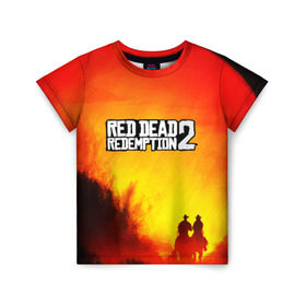 Детская футболка 3D с принтом red dead redemption 2 в Петрозаводске, 100% гипоаллергенный полиэфир | прямой крой, круглый вырез горловины, длина до линии бедер, чуть спущенное плечо, ткань немного тянется | game | red dead | red dead redemption 2 | redemption 2 | rockstar games | бандиты | дикий запад | игры | ковбои | оружие