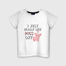 Детская футболка хлопок с принтом Очень люблю свиней в Петрозаводске, 100% хлопок | круглый вырез горловины, полуприлегающий силуэт, длина до линии бедер | 2019 | дед мороз | дом | елка | желание | животные | зима | кабан | милый | мороз | настроение | новый год | пеппа | подарок | позитив | поросенок | праздник | радость | рождество | салют | санта клаус