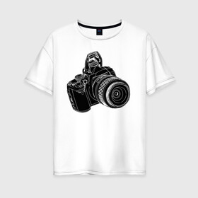 Женская футболка хлопок Oversize с принтом зеркалка в Петрозаводске, 100% хлопок | свободный крой, круглый ворот, спущенный рукав, длина до линии бедер
 | фото | фотограф | фотография