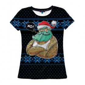 Женская футболка 3D с принтом Санта хипстер в Петрозаводске, 100% полиэфир ( синтетическое хлопкоподобное полотно) | прямой крой, круглый вырез горловины, длина до линии бедер | дед мороз | зима | клаус | новый год | санта | снежинки | узор | хипстер