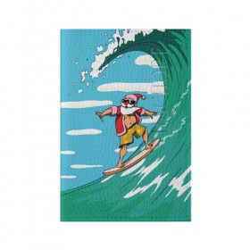 Обложка для паспорта матовая кожа с принтом Cool Santa в Петрозаводске, натуральная матовая кожа | размер 19,3 х 13,7 см; прозрачные пластиковые крепления | Тематика изображения на принте: cool | creative | design | holiday | merry christmas | new year | sea | summer | surfing | wave | волна | дизайн | канары | креатив | круто | лето | море | новый год | рождество | сёрфинг