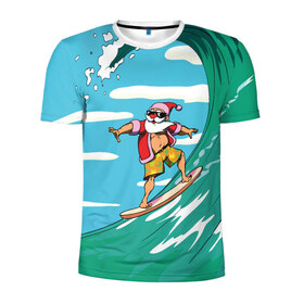 Мужская футболка 3D спортивная с принтом Cool Santa в Петрозаводске, 100% полиэстер с улучшенными характеристиками | приталенный силуэт, круглая горловина, широкие плечи, сужается к линии бедра | cool | creative | design | holiday | merry christmas | new year | sea | summer | surfing | wave | волна | дизайн | канары | креатив | круто | лето | море | новый год | рождество | сёрфинг