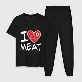 Мужская пижама хлопок с принтом Я люблю мясо в Петрозаводске, 100% хлопок | брюки и футболка прямого кроя, без карманов, на брюках мягкая резинка на поясе и по низу штанин
 | cook | heart | love | meat | бекон | блюдо | еда | кок | кухня | люблю | мясо | пища | повар | ресторан | свинина | свинья | сердце | шашлык