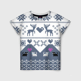 Детская футболка 3D с принтом Новогодняя любовь в Петрозаводске, 100% гипоаллергенный полиэфир | прямой крой, круглый вырез горловины, длина до линии бедер, чуть спущенное плечо, ткань немного тянется | cat | cneg | love | new year | sneg | snow | зима | кот | котята | кошка | любовь | новый год | олени | подарок | подарок любимог | подарок на новый год | рождество | сердечки | сердце | снег | снежинки | холод