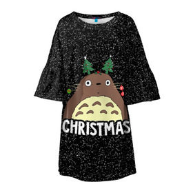 Детское платье 3D с принтом Totoro Christmas в Петрозаводске, 100% полиэстер | прямой силуэт, чуть расширенный к низу. Круглая горловина, на рукавах — воланы | anime | christmas | moon | myneighbortotoro | night | totoro | xmas | аниме | канта | кодомо | котобус | кусакабэ | мэй | рождество | сусуватари | тацуо | тоторо | хаяомиядзаки | ясуко
